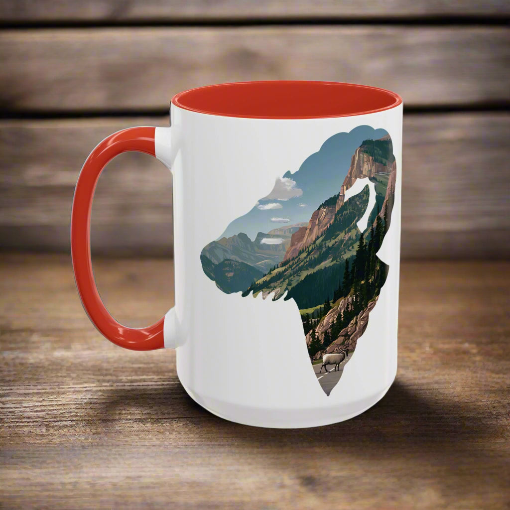 Glacier National Park Big Horned Sheep Colored Mug Mug Printify 15oz Black