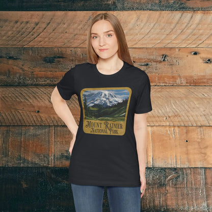 Mount Rainier National Park Unisex Fit Short Sleeve T-Shirt Wood Sign T-Shirt Printify