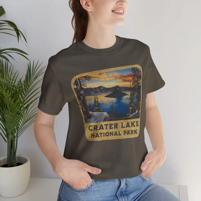 Crater Lake National Park Unisex Fit Short Sleeve T-Shirt Wood Sign T-Shirt Printify
