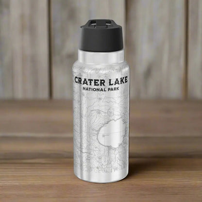 Crater Lake National Park Topographic Insulated Water Bottle Tumbler 32oz Mug Printify Silver 32oz