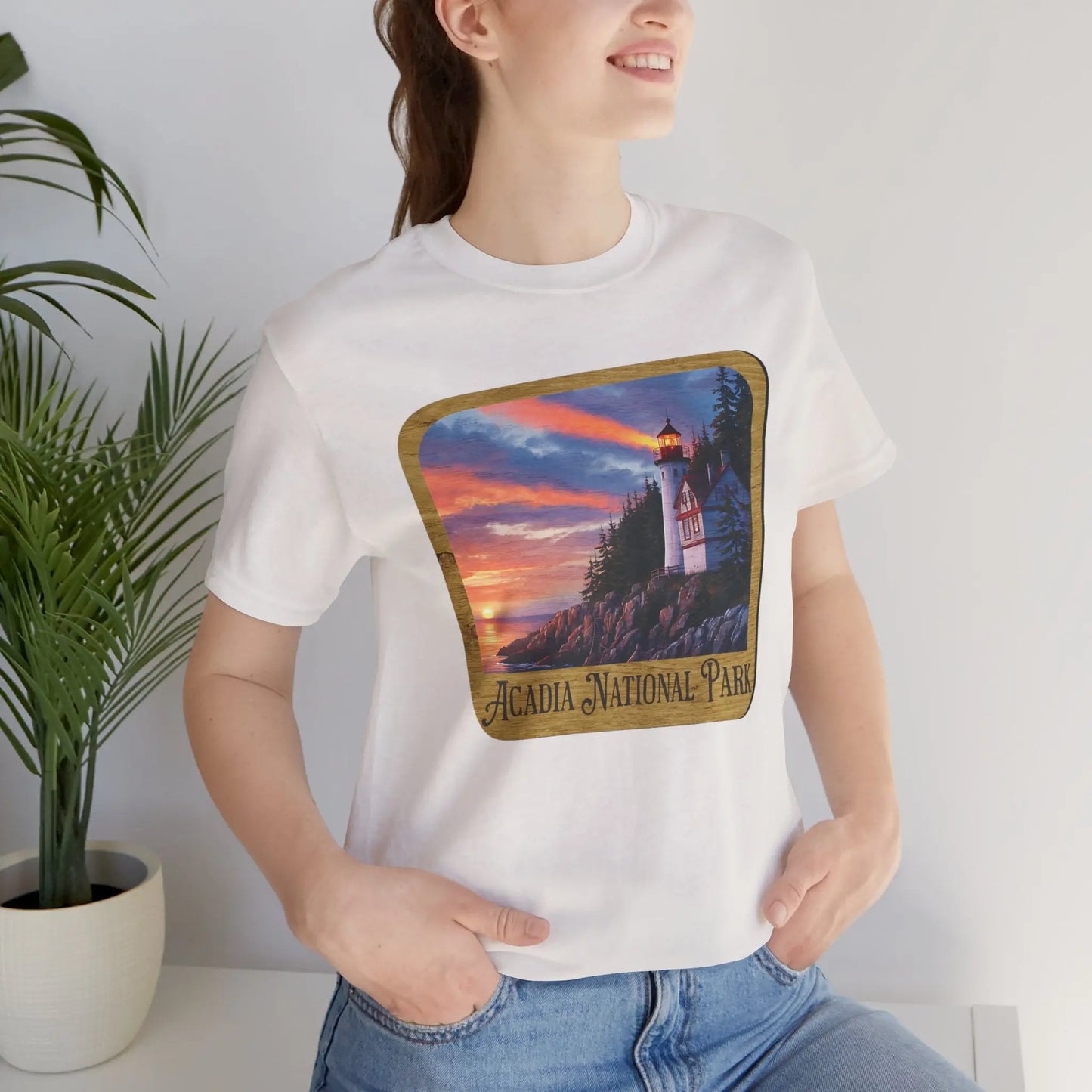 Acadia National Park Unisex Fit Short Sleeve T-Shirt Wood Sign T-Shirt Printify