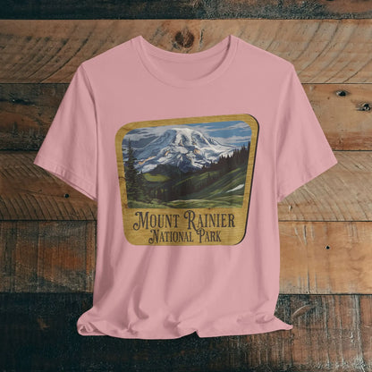 Mount Rainier National Park Unisex Fit Short Sleeve T-Shirt Wood Sign T-Shirt Printify Orchid XS