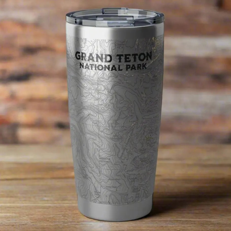 Grand Teton National Park Topographic Tumbler 20oz USGS Map Mug Printify 20oz Silver
