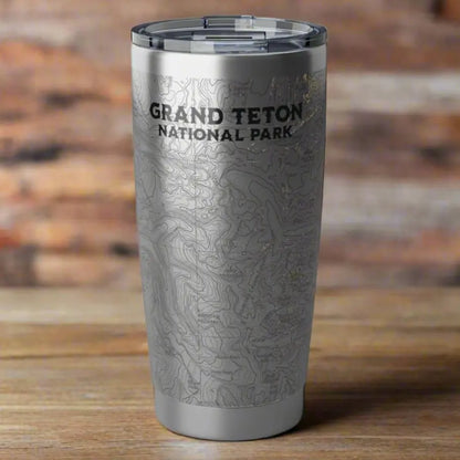 Grand Teton National Park Topographic Tumbler 20oz USGS Map Mug Printify 20oz Silver