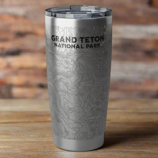 Grand Teton National Park Topographic Tumbler 20oz USGS Map Mug Printify 20oz Silver