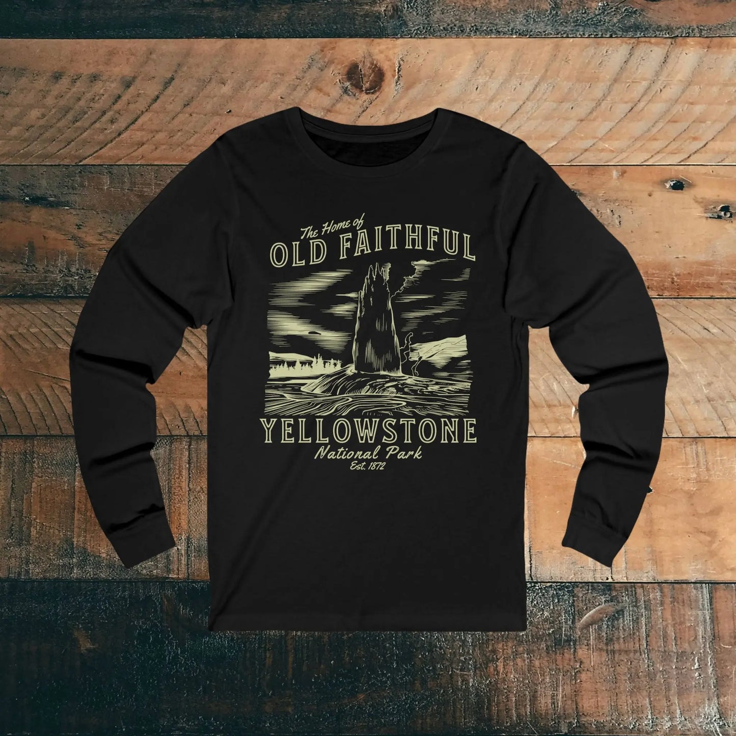 Yellowstone National Park Old Faithful Geyser Unisex Long Sleeve T-shirt Long-sleeve Printify S Black