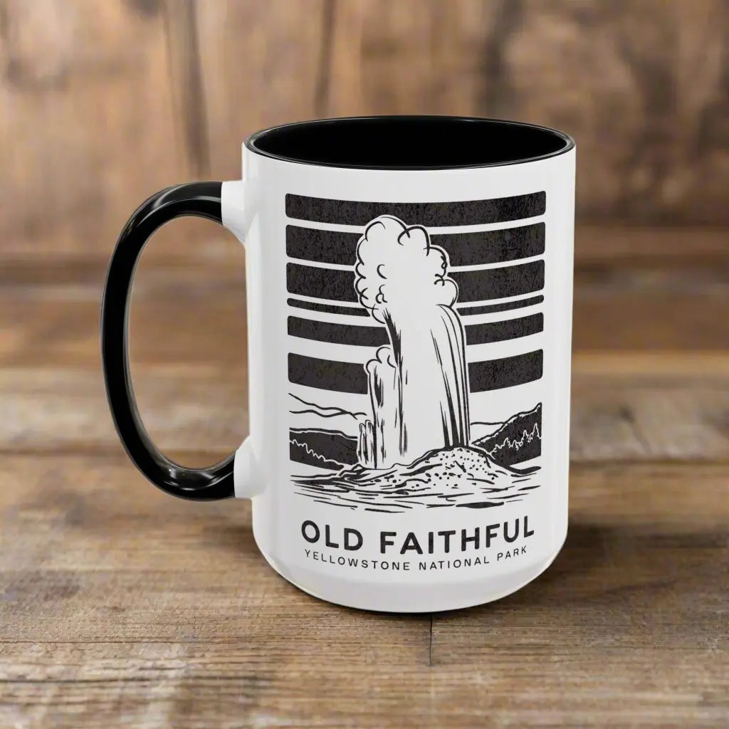 Old Faithful Geyser Yellowstone National Park Coffee Mug Mug Printify 15oz Black