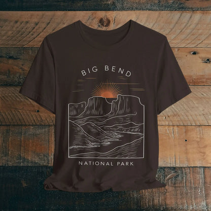 Big Bend National Park Unisex Fit Soft T-Shirt Sunrise Curving River T-Shirt Printify Brown S