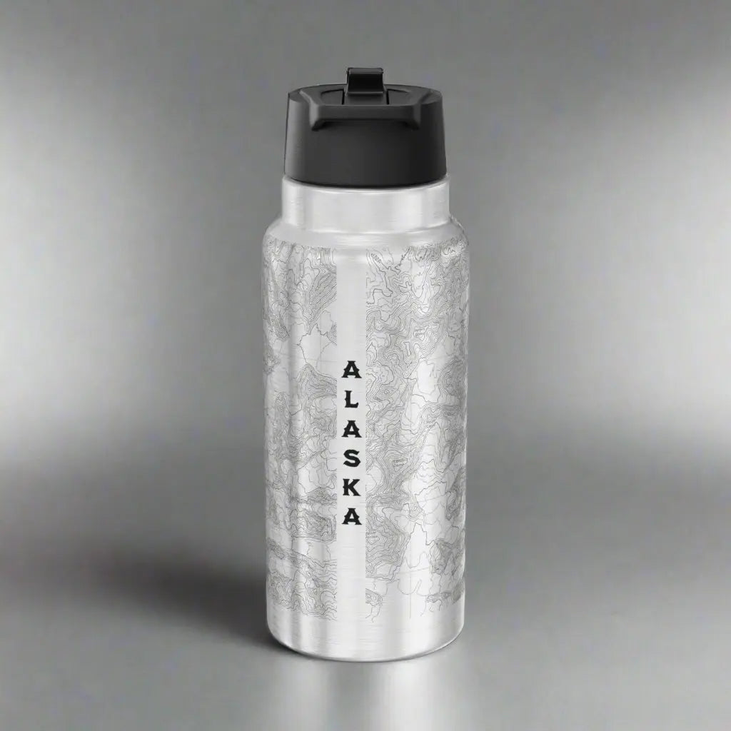 Denali National Park Topographic Insulated Water Bottle Tumbler 32oz Real USGS Topo Map Print Mug Printify
