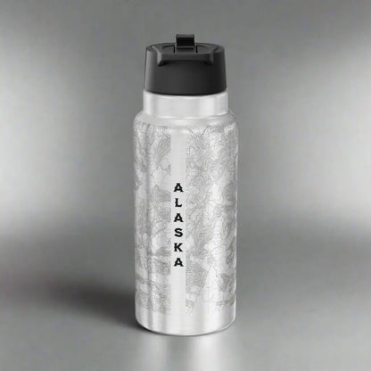 Denali National Park Topographic Insulated Water Bottle Tumbler 32oz Real USGS Topo Map Print Mug Printify