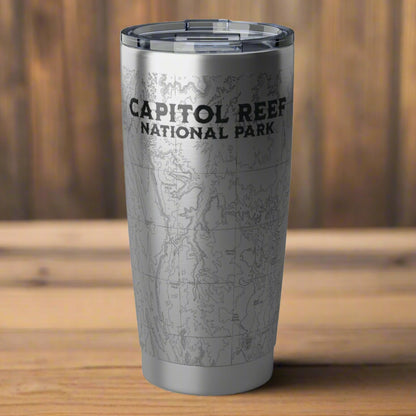 Capitol Reef National Park Topographic Insulated Tumbler Mug Printify 20oz Silver