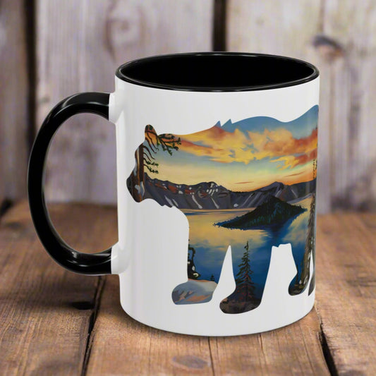 Crater Lake Bear Colored Mug Mug Printify 11oz Black
