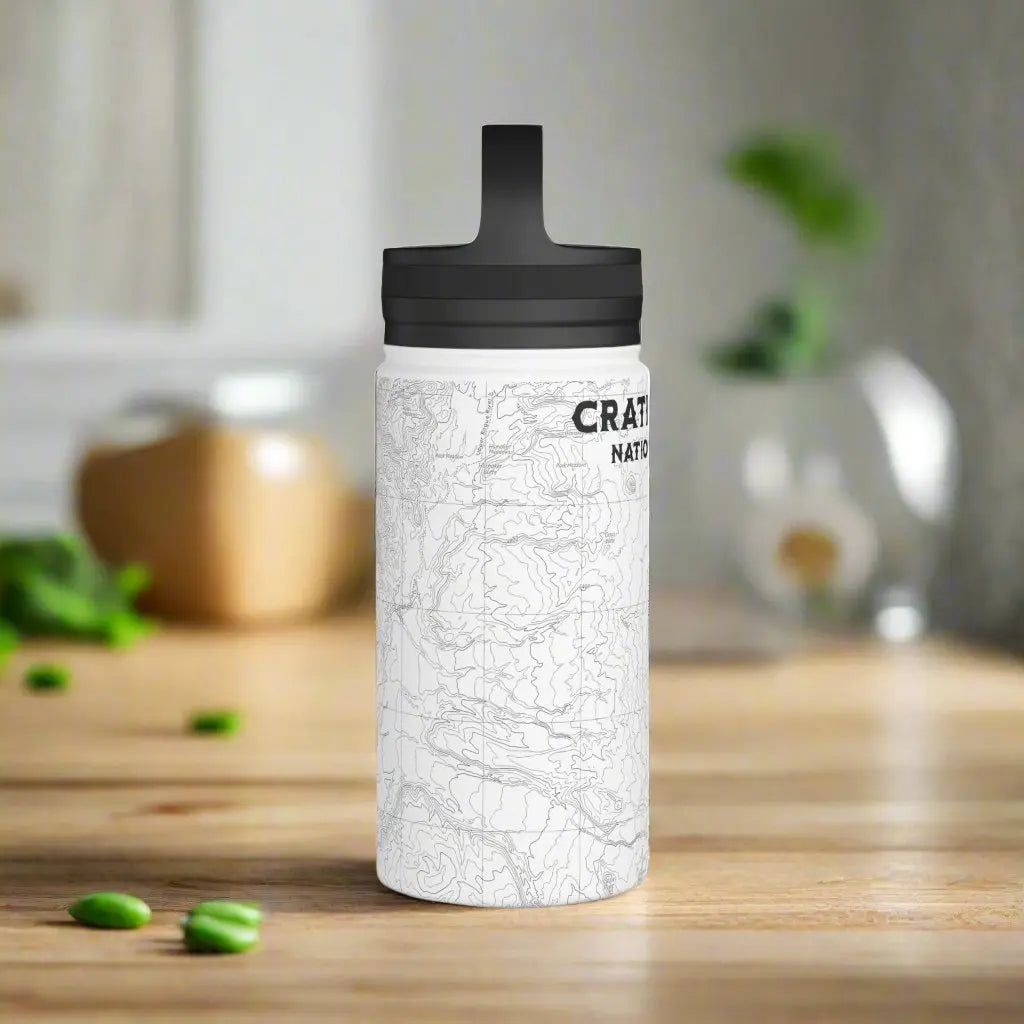 Crater Lake National Park Topographic Stainless Steel Water Bottle Handle Lid water bottle Printify