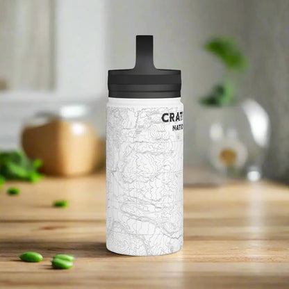 Crater Lake National Park Topographic Stainless Steel Water Bottle Handle Lid water bottle Printify