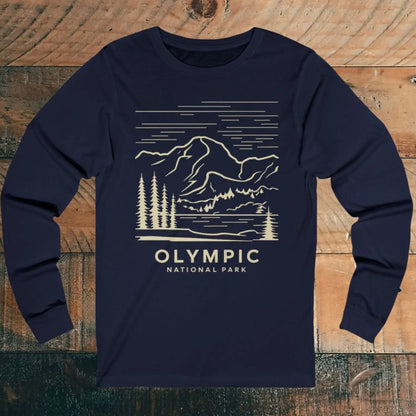 Olympic National Park Unisex Fit Long Sleeve T-Shirt Mountain Line Art Long-sleeve Printify S Navy