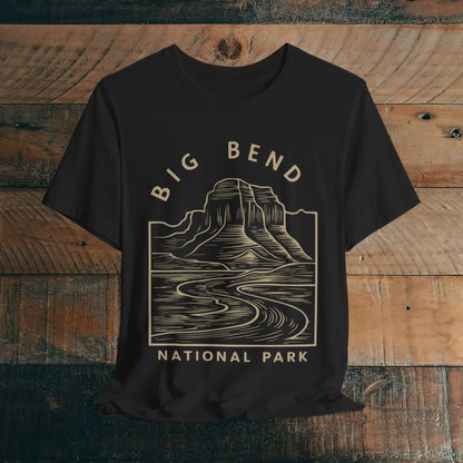 Big Bend National Park Unisex Fit Soft T-Shirt Curving River T-Shirt Printify Black S