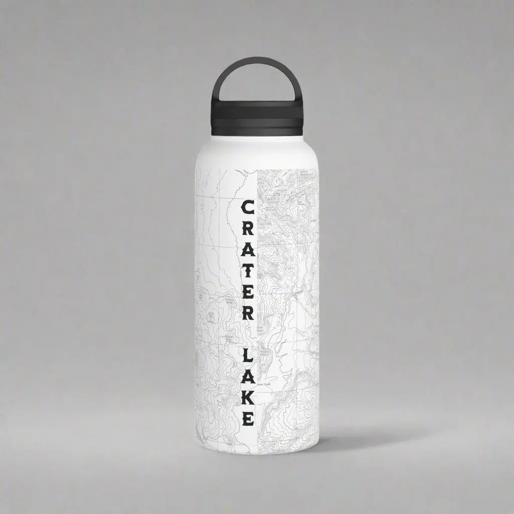 Crater Lake National Park Topographic Stainless Steel Water Bottle Handle Lid water bottle Printify