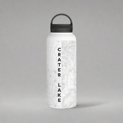 Crater Lake National Park Topographic Stainless Steel Water Bottle Handle Lid water bottle Printify