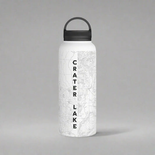 Crater Lake National Park Topographic Stainless Steel Water Bottle Handle Lid water bottle Printify