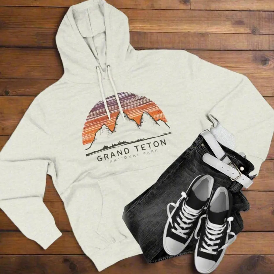 Grand Teton National Park Unisex Fit Fleece Hoodie Colorful Skyline Hoodie Printify