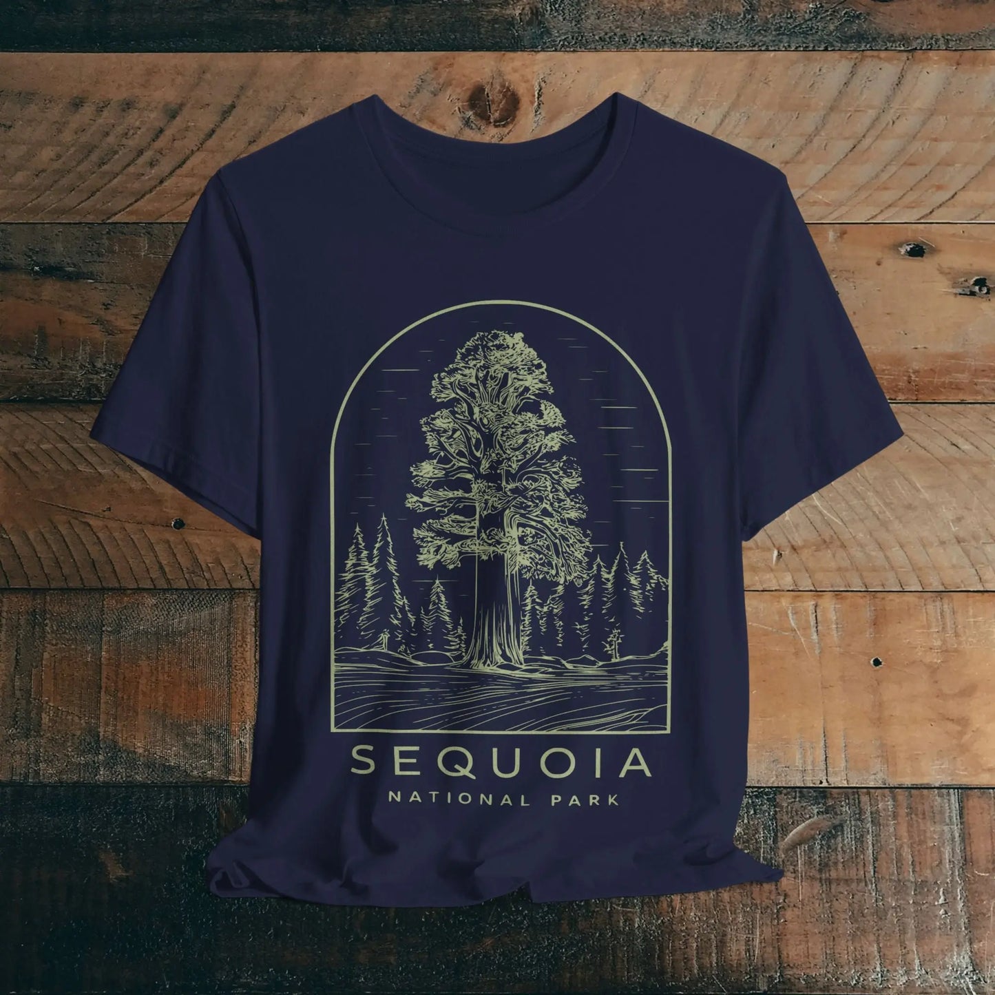 Sequoia National Park Unisex Fit Soft T-Shirt Tree Line Art T-Shirt Printify Navy S