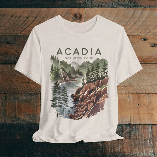 Acadia National Park Unisex T-Shirt Coastal Art T-Shirt Printify Heather Dust XS