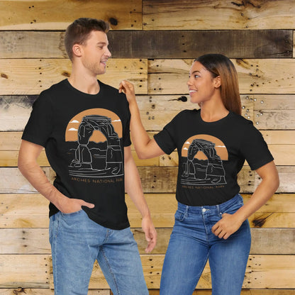 Arches National Park Unisex Fit Soft T-Shirt Delicate Arch Sunset T-Shirt Printify