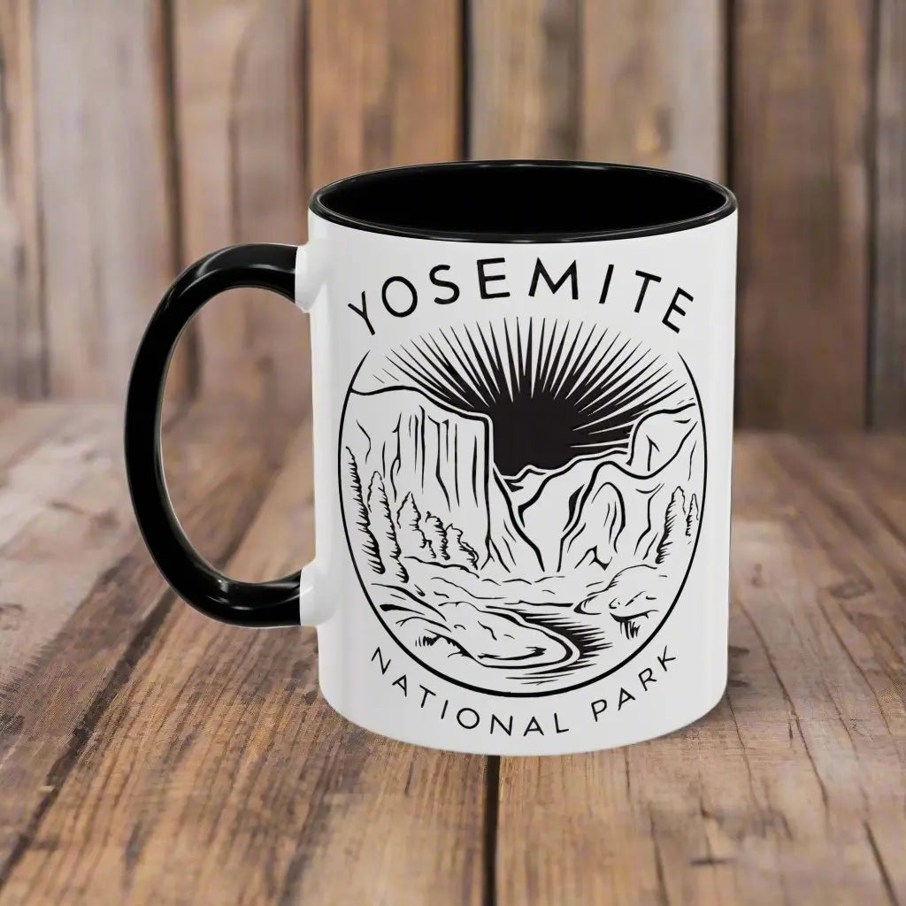Yosemite National Park Line Art Accent Coffee Mug Mug Printify 11oz Black