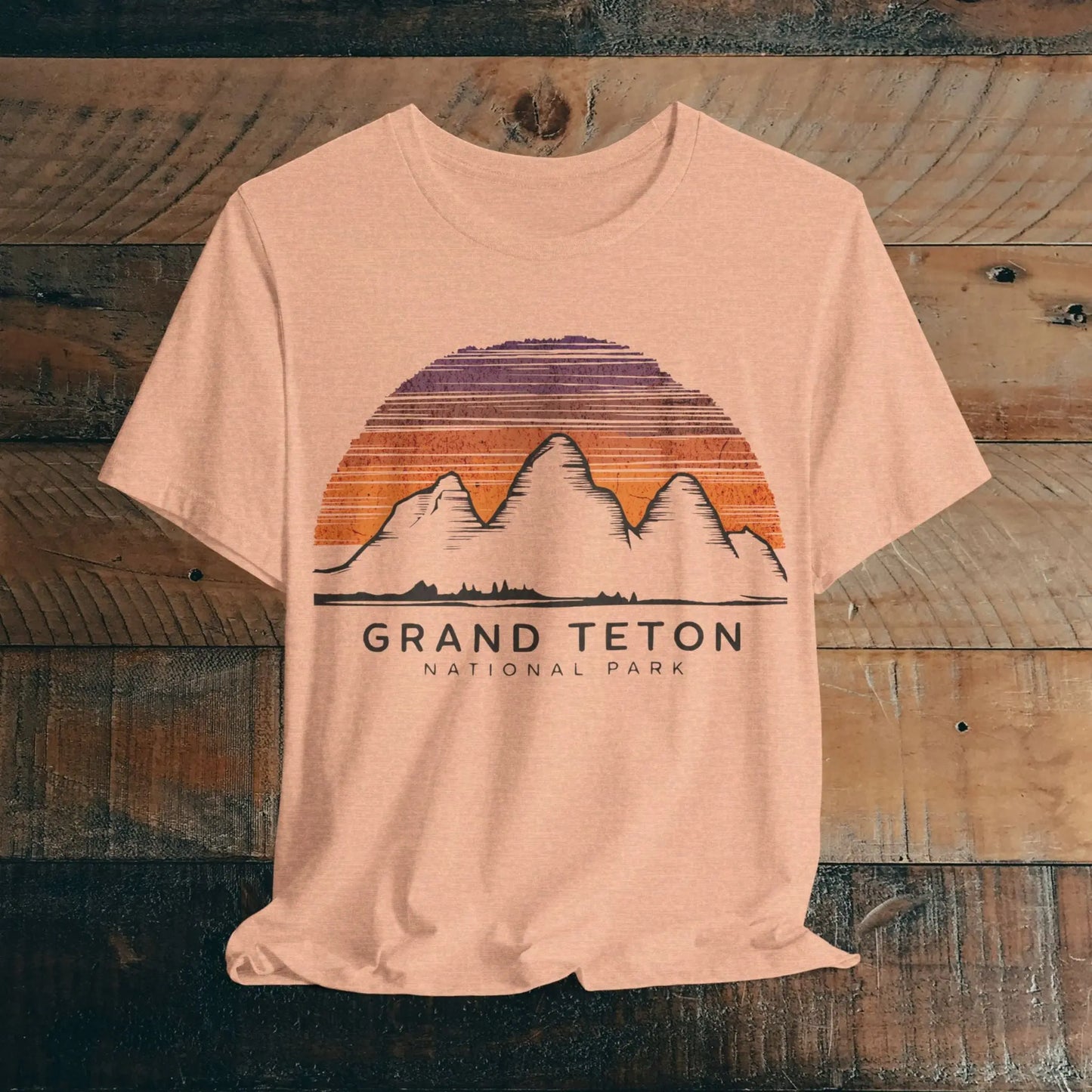 Grand Teton National Park Unisex Fit Soft T-Shirt Colorful Sky Art T-Shirt Printify Heather Peach S