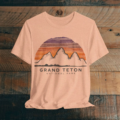Grand Teton National Park Unisex Fit Soft T-Shirt Colorful Sky Art T-Shirt Printify Heather Peach S