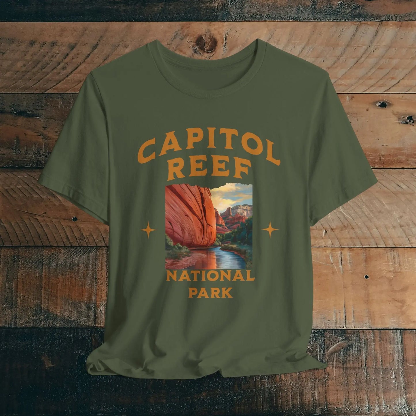 Capitol Reef National Park Unisex Fit Soft Tee River Red Rock T-Shirt T-Shirt Printify Military Green XS