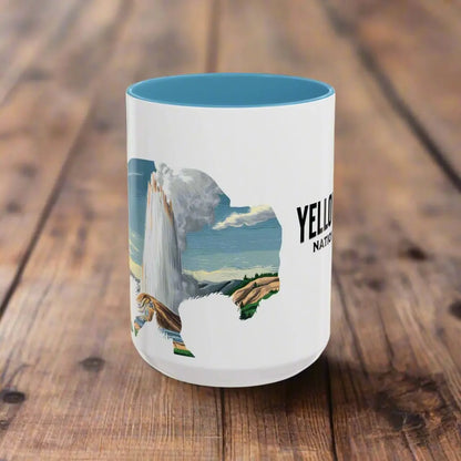 Yellowstone National Park Buffalo old Faithful Geyser Accent Coffee Mug 11oz 15oz Blue Black Pink Red Mug Printify 15oz Light Blue