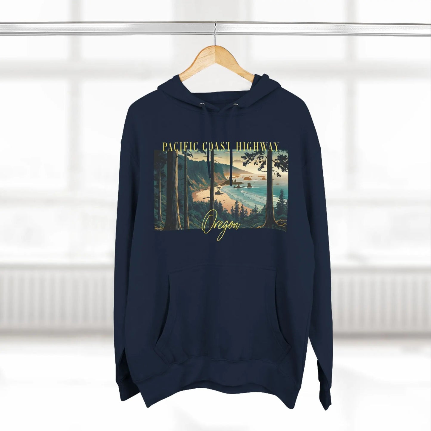 Pacific Coast Highway Oregon Shore Large Print Unisex Fit Fleece Hoodie Dark Colors Hoodie Printify