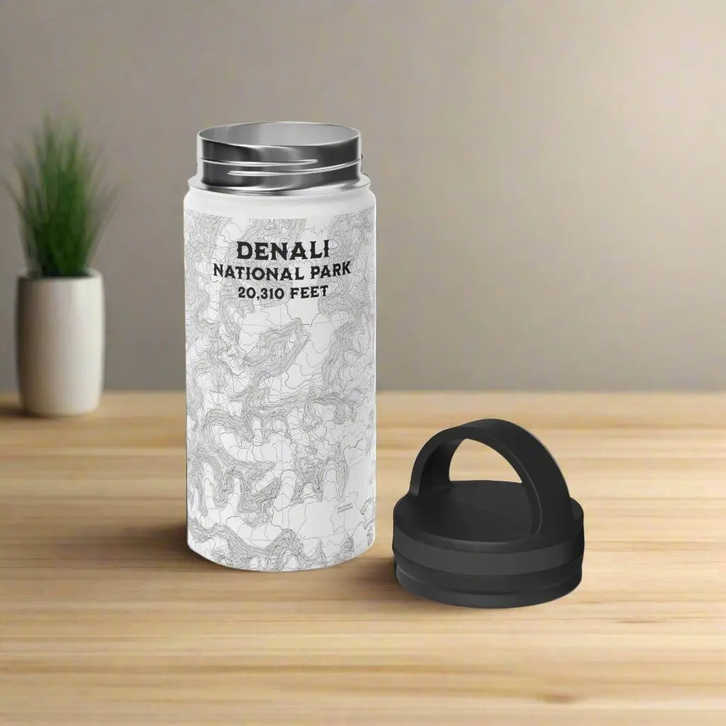 Denali National Park Topographic Stainless Steel Water Bottle Handle Lid Alaska 20,310 Ft. Mug Printify