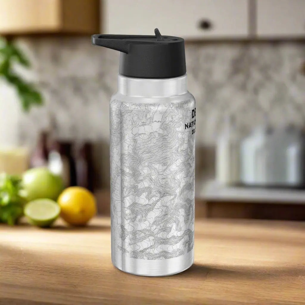Denali National Park Topographic Insulated Water Bottle Tumbler 32oz Real USGS Topo Map Print Mug Printify