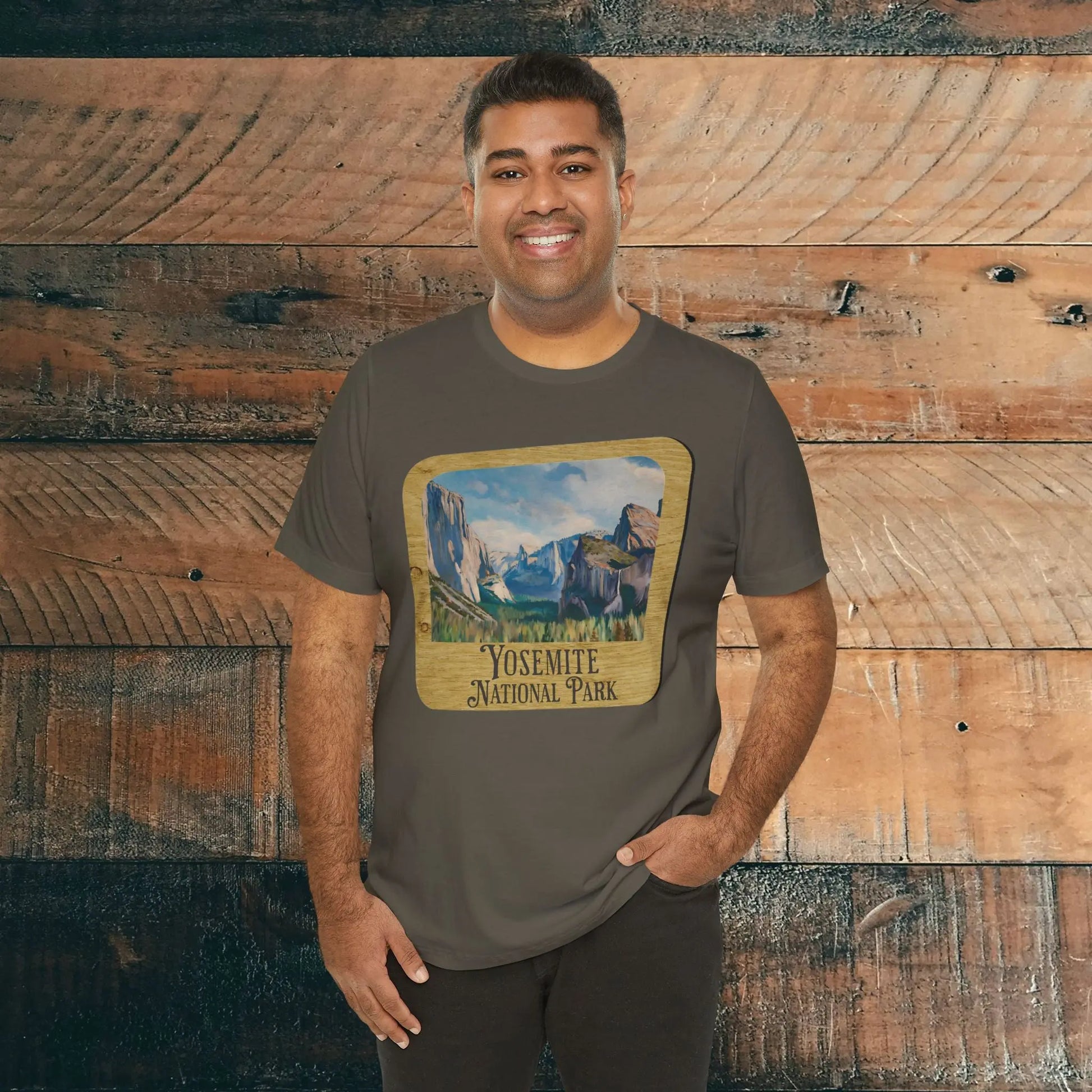 Yosemite National Park Unisex Fit Short Sleeve T-Shirt Wood Sign T-Shirt Printify