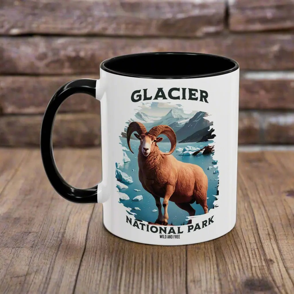 Glacier National Park Big Horned Sheep Accent Coffee Mug Mug Printify 11oz Black