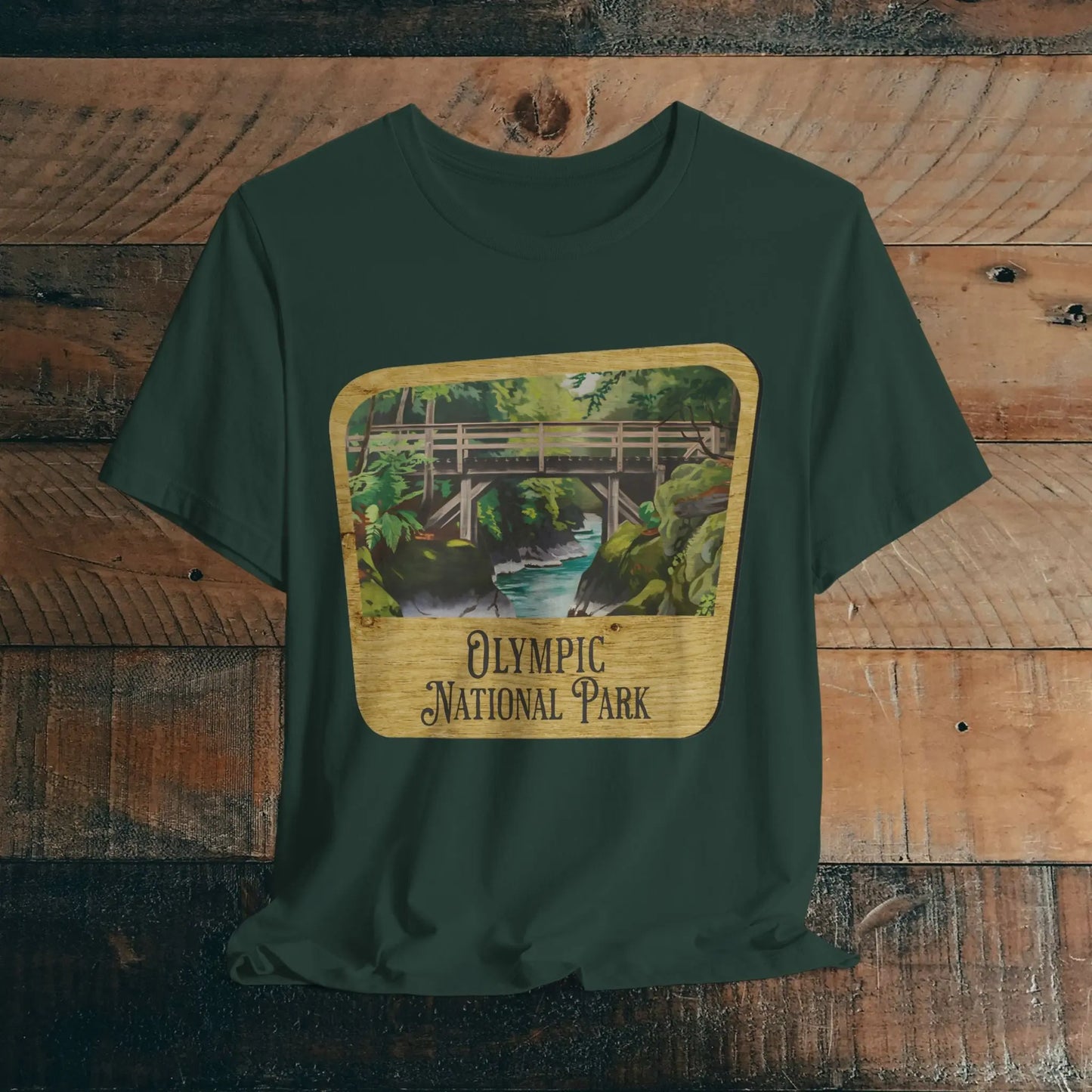 Olympic National Park Unisex Fit Short Sleeve T-Shirt Wood Sign T-Shirt Printify Forest XS