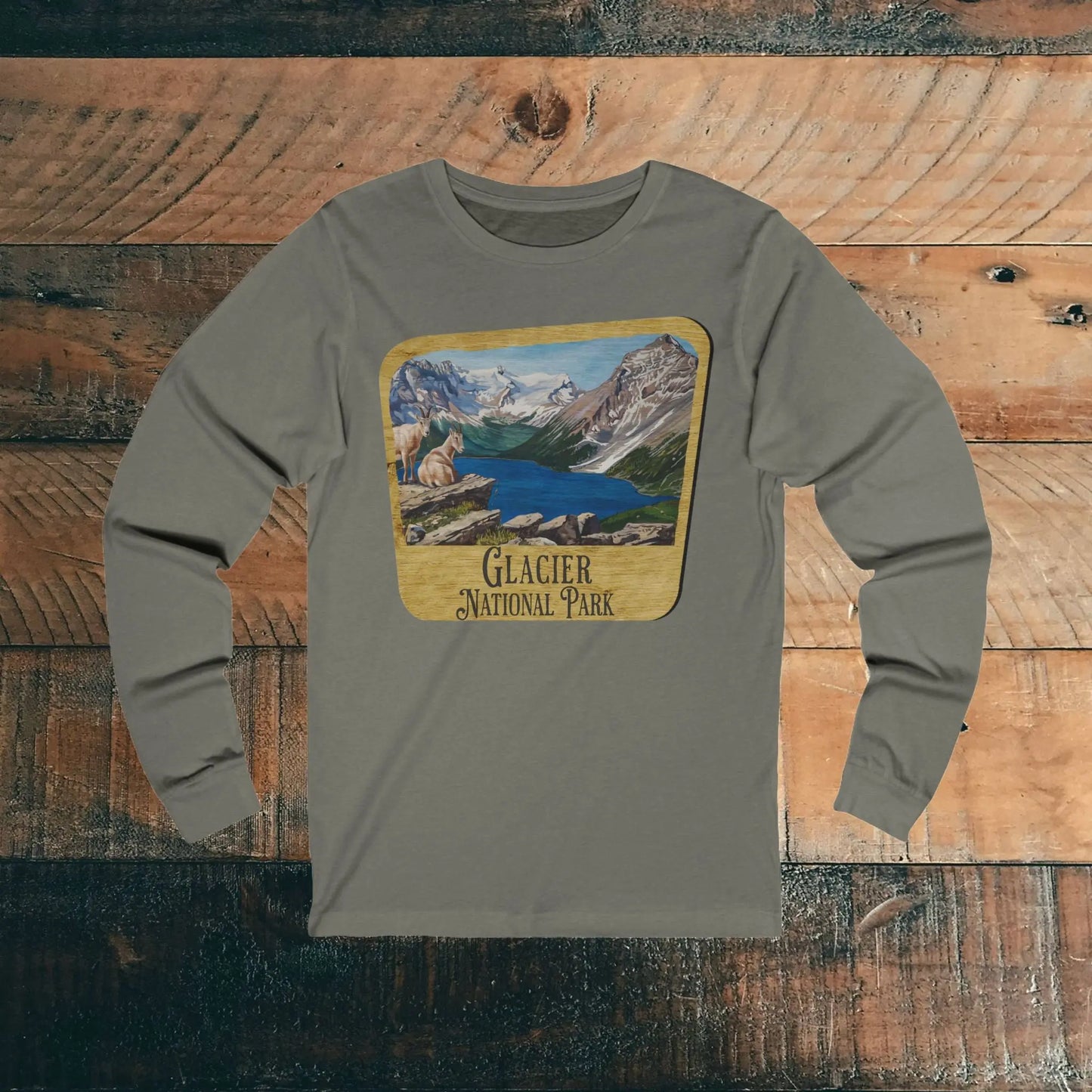 Glacier National Park Unisex Fit Long Sleeve T-Shirt Mountain View Wood Sign Long-sleeve Printify S Grey TriBlend