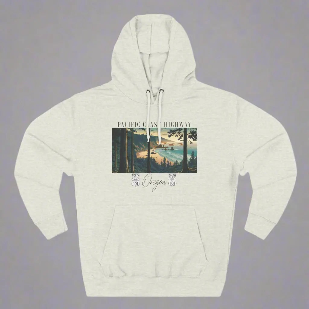 Pacific Coast Highway Oregon Shore Unisex Fit Fleece Hoodie HWY 101 Hoodie Printify S Oatmeal Heather