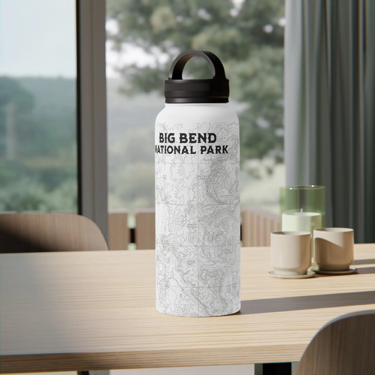 Big Bend National Park Topographic Stainless Steel Water Bottle Handle Lid Texas water bottle Printify