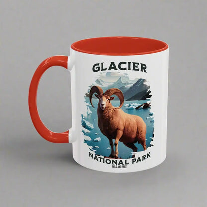 Glacier National Park Big Horned Sheep Accent Coffee Mug Mug Printify 11oz Red