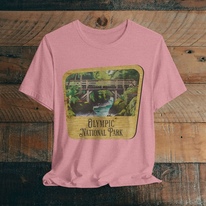 Olympic National Park Unisex Fit Short Sleeve T-Shirt Wood Sign T-Shirt Printify Heather Orchid S