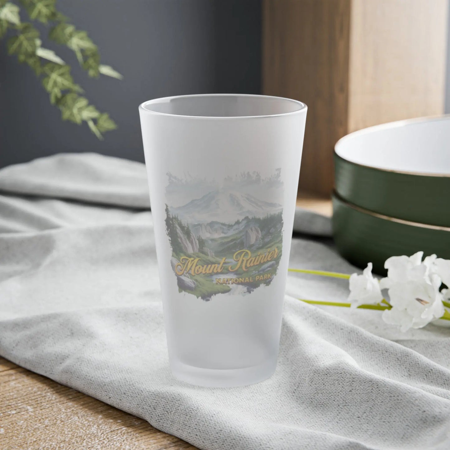 Mount Rainier National Park Frosted Pint Glass, 16oz Mug Printify