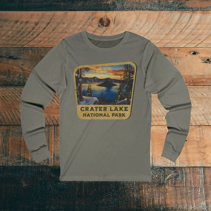 Crater Lake National Park Unisex Fit Long Sleeve T-shirt Wood Sign Graphic Long-sleeve Printify S Grey TriBlend