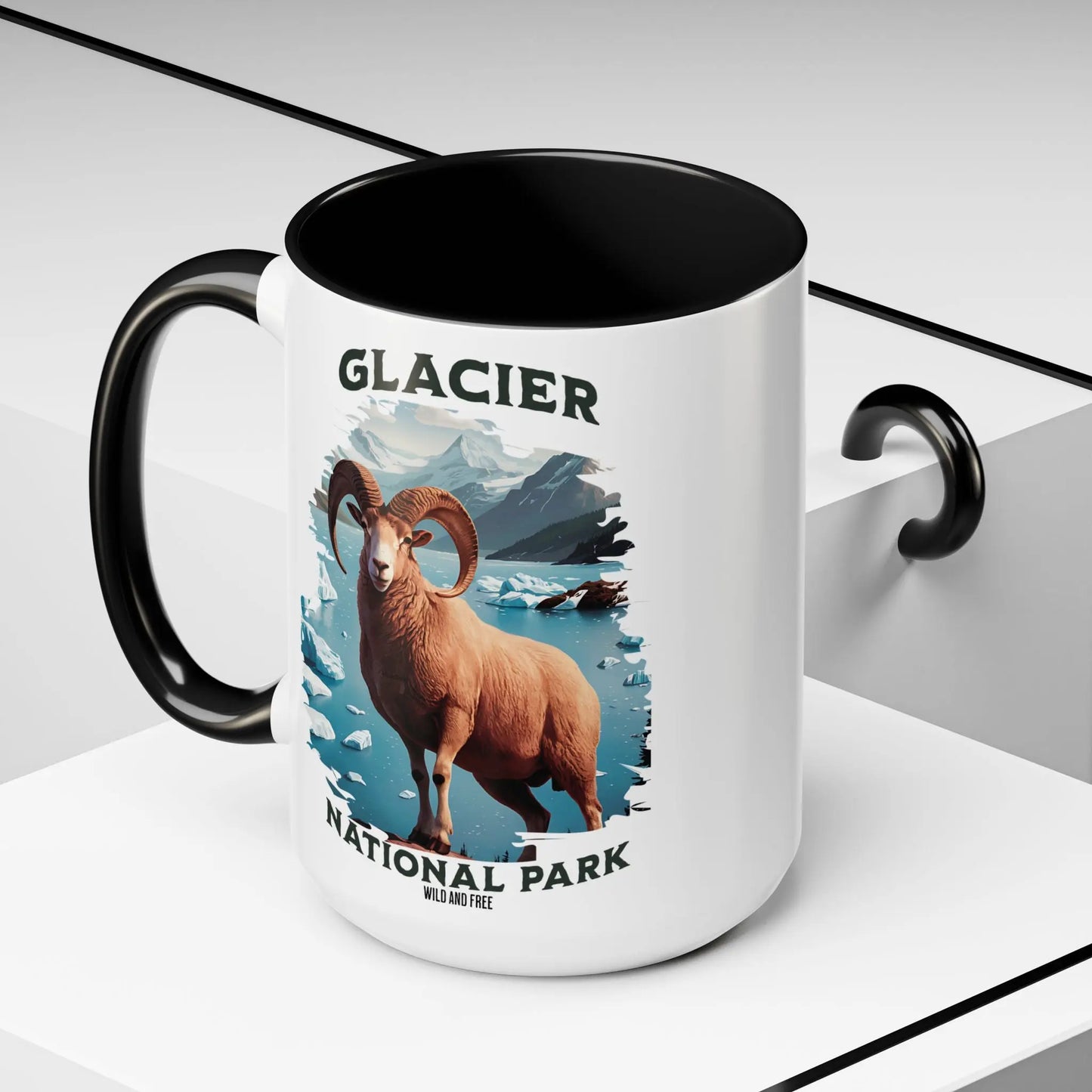 Glacier National Park Big Horned Sheep Accent Coffee Mug Mug Printify