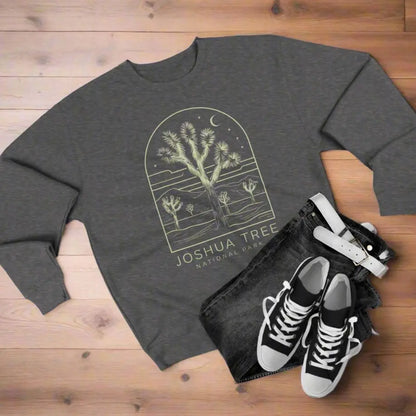Joshua Tree National Park Unisex Crewneck Sweatshirt Twilight Art Sweatshirt Printify S Charcoal Heather