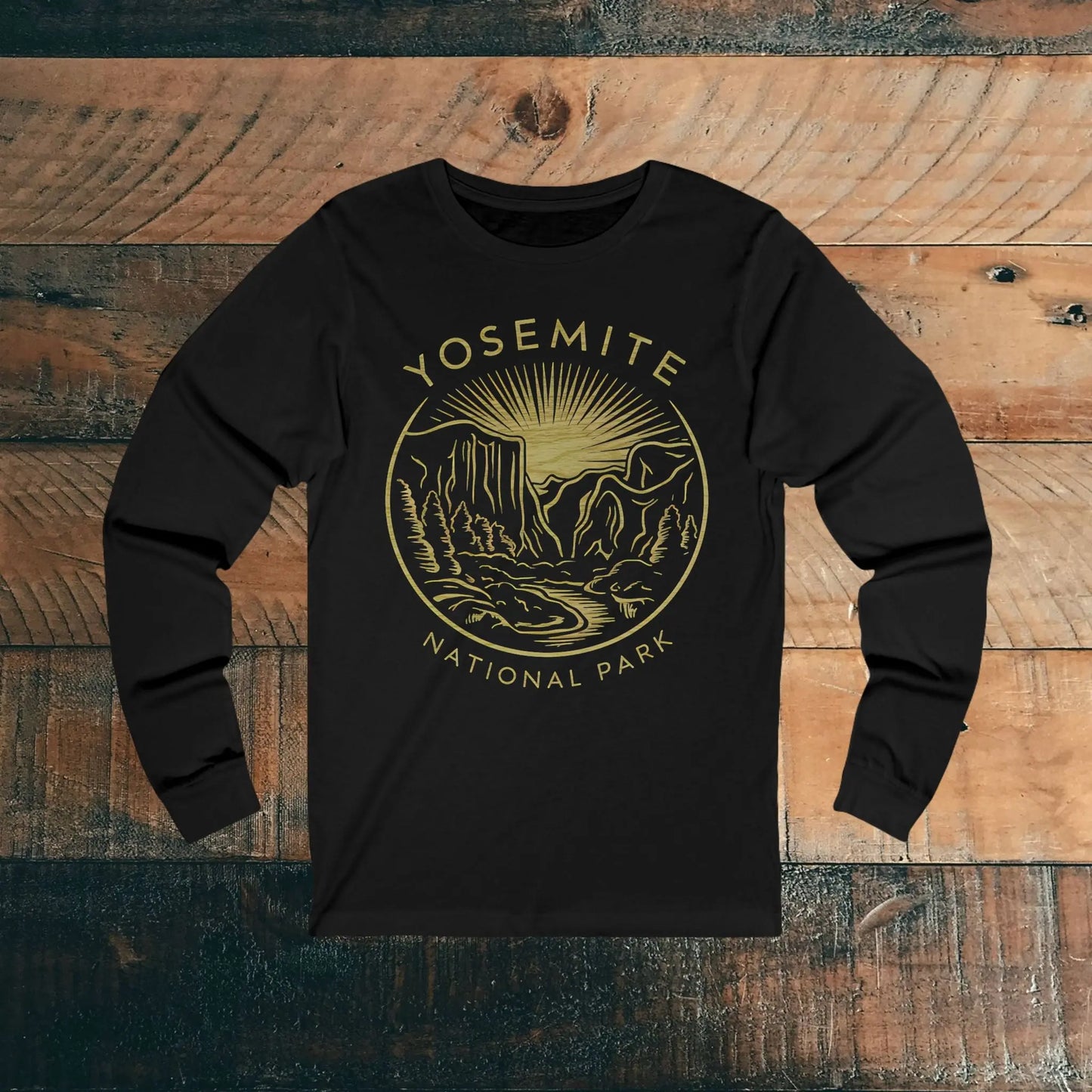 Yosemite National Park Unisex Fit Long Sleeve T-shirt Valley Long-sleeve Printify S Black