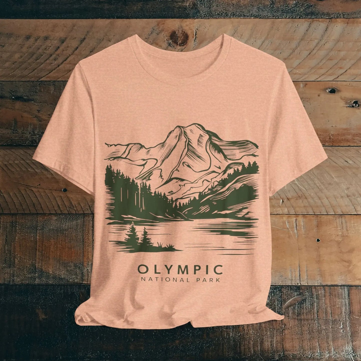 Olympic National Park Unisex Fit Soft T-Shirt Mountain View Coastal Art T-Shirt Printify Heather Peach S