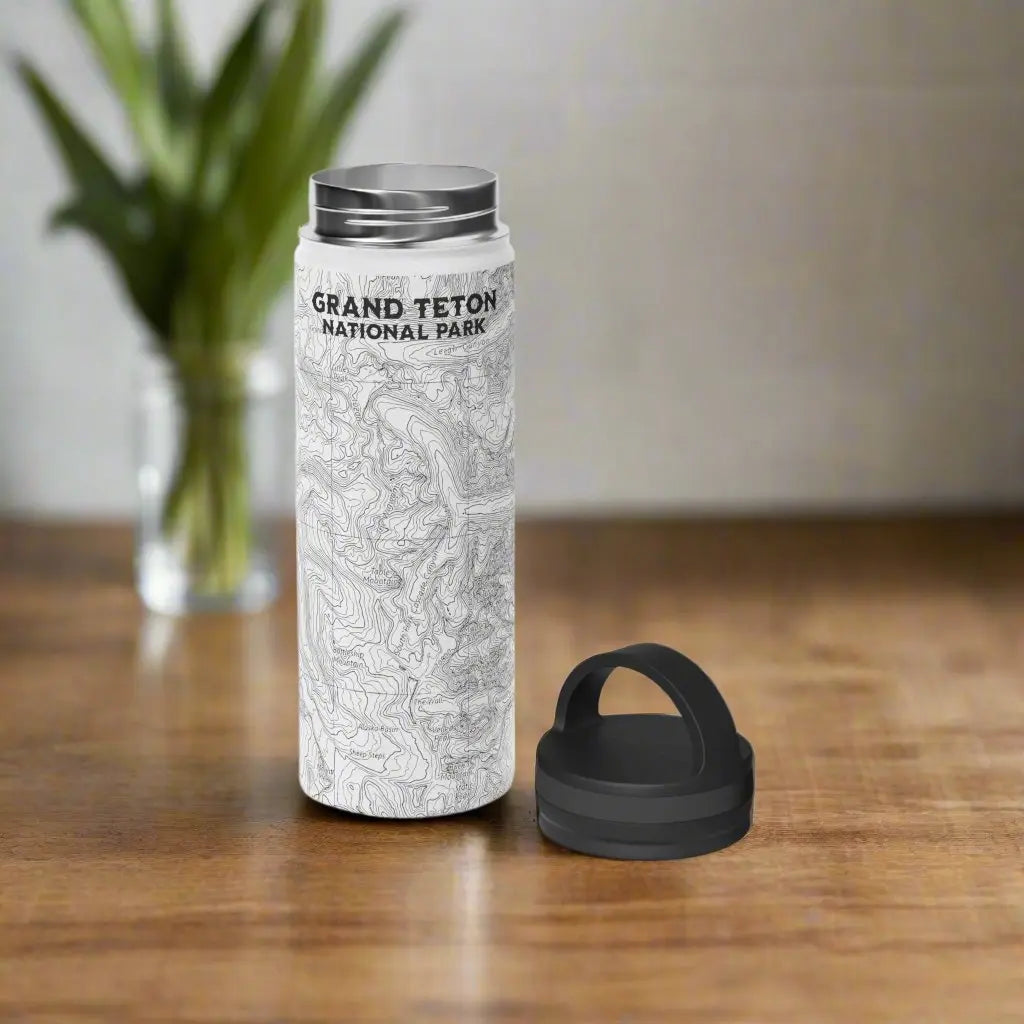 Grand Teton National Park Topographic Stainless Steel Water Bottle Handle Lid Mug Printify